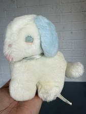 Vintage Eden My First 1st Puppy Dog White Plush Lt Blue Ears Eyes Bow 10542