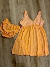 VTG 1960s Babydoll Chemise Pantie Set Nightgown Nightie Bloomer Nylon Coquette M