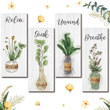 Gerrii 4 Pcs Boho Botanical Bathroom Wall Decor Relax Soak Unwind Breathe Bat...