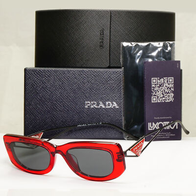 Prada Triangle Logo Sunglasses Red Black Crystal Square PR14YS SPR