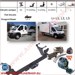 Gancio di traino estraibile orizzontale Peugeot Boxer Furgone L1,L2,L3 dal 2006