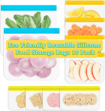 Reusable Silicone Food Storage Bags Eco-Friendly 10pc Leakproof Freezer Durable