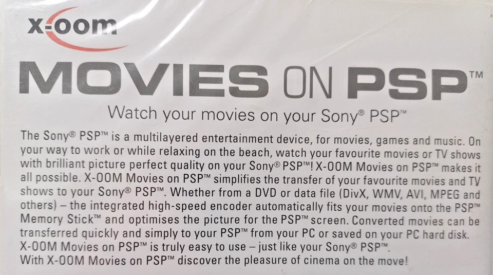 X-OOM Movies on PSP "Watch Movies on your Sony PSP" (PC CD-Rom, 2005) Sealed NEW - Image 4 of 4