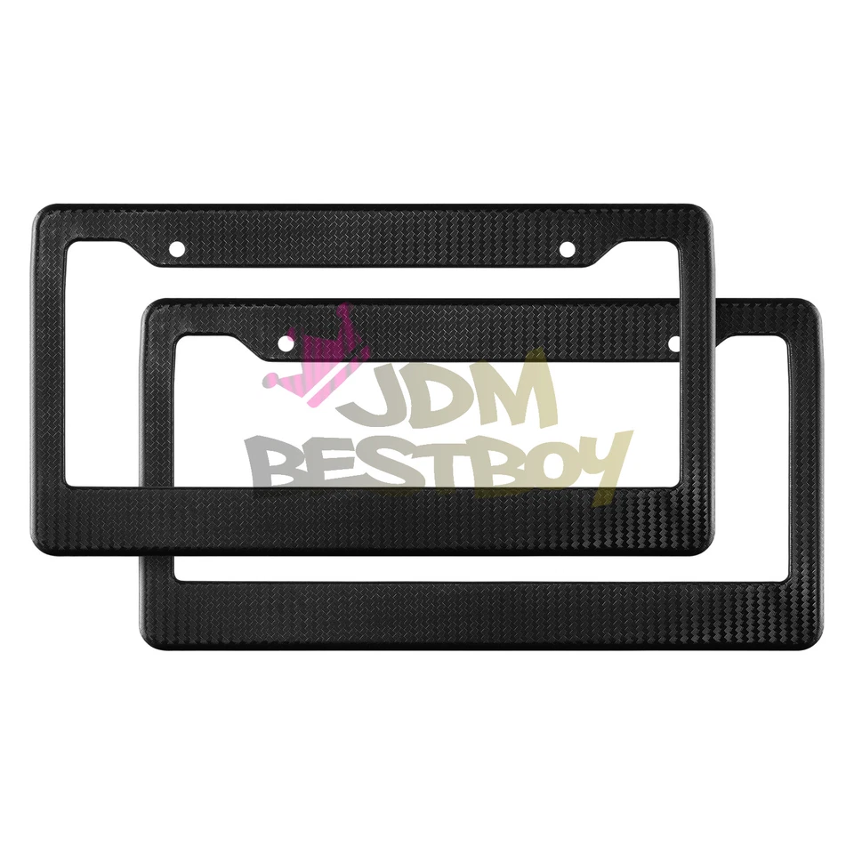 Marcos de matrícula de plástico negro estilo fibra de carbono soporte delantero y trasero 2 piezas Foto 3 de 4