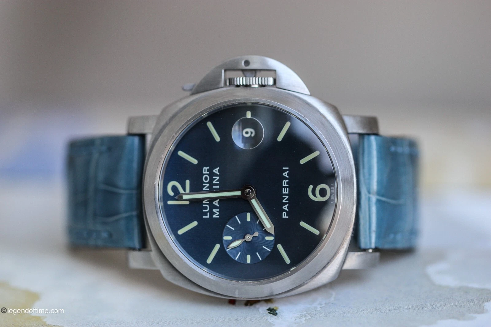 Panerai — Panerai Luminor Marina PAM0070 – 40mm Stainless Steel – Blue/Grey Leather Strap