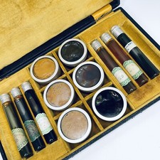 Antique Oil & Grease Samples Kit Salesman Oil and Grease Sample Bottles w/ Case