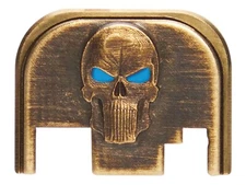 NDZ Brass Glock Gen 1-4 17 19 26 3D Skull Light Blue Eyes Slide Cover Back Plate