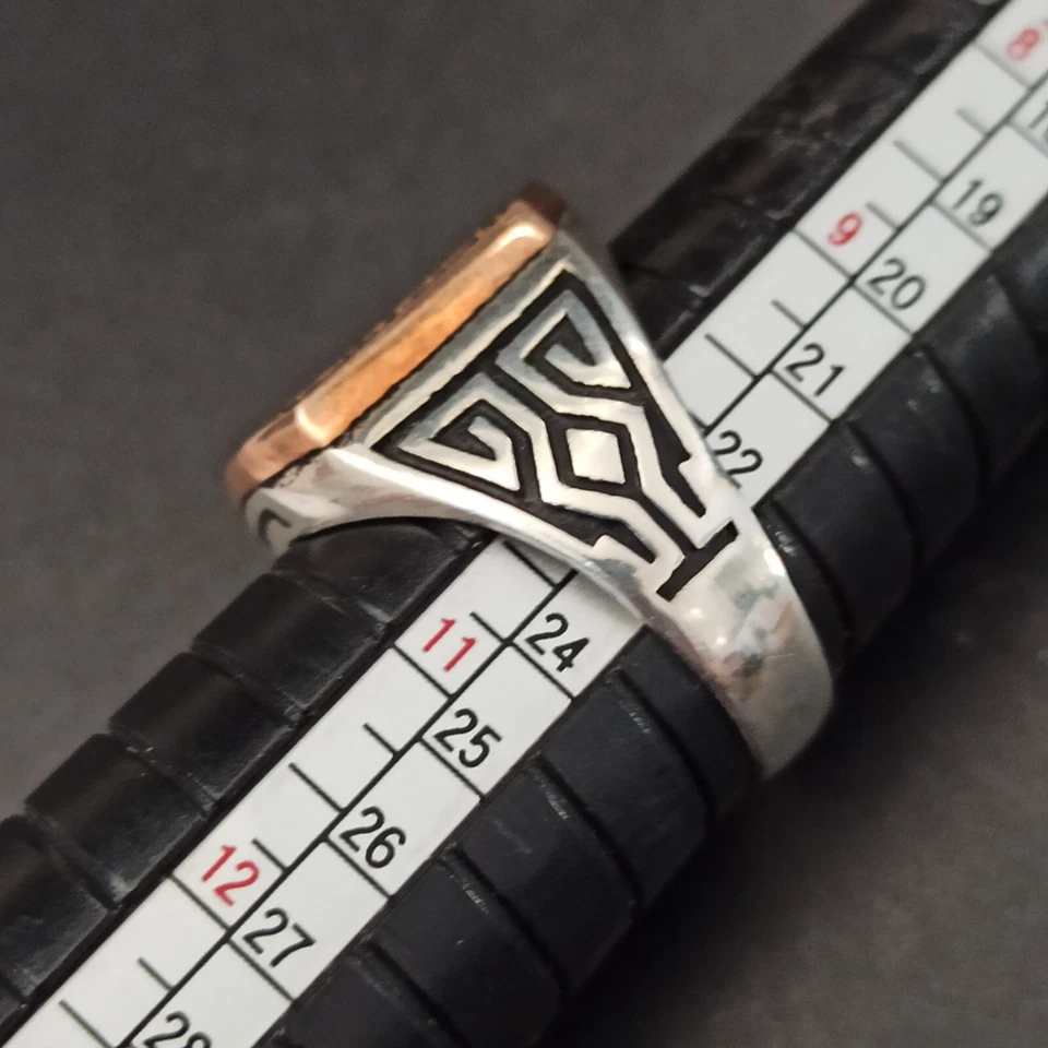 Anillo Para Hombre Griego Bizantino 10.5 Art Deco Renacimiento Plata Bronce Negro Bicolor De Colección Foto 4 de 4