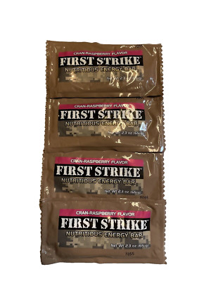 (4) First Strike Cran Raspberry Energy Dessert Bar MRE Survival Camping Snack