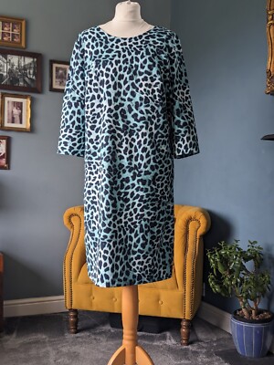 kaleidoscope Size 16 Turquoise Navy Blue Leopard Print Shift Dress