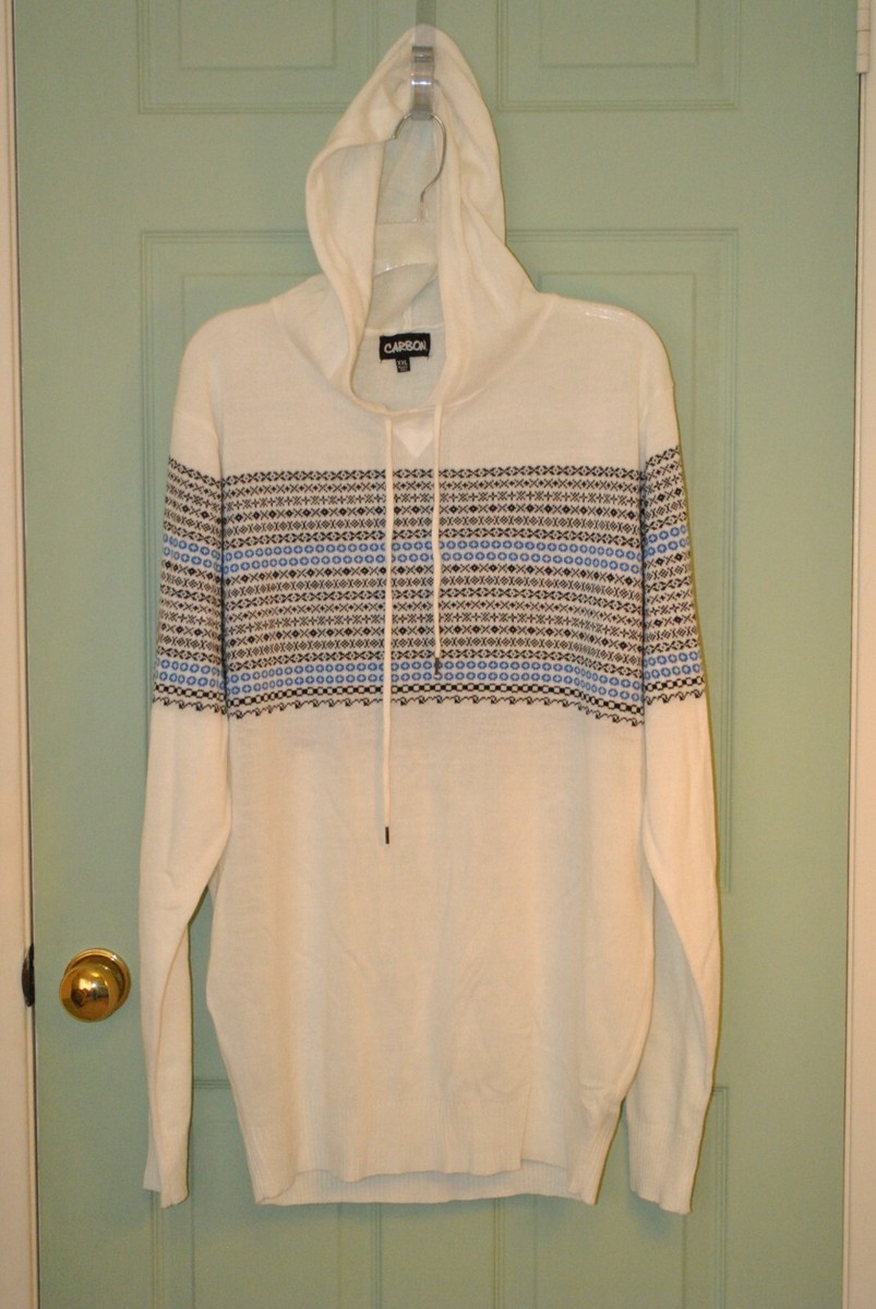 Carbon Sz XXL White w/Black & Blue on Chest Hooded Drawstring