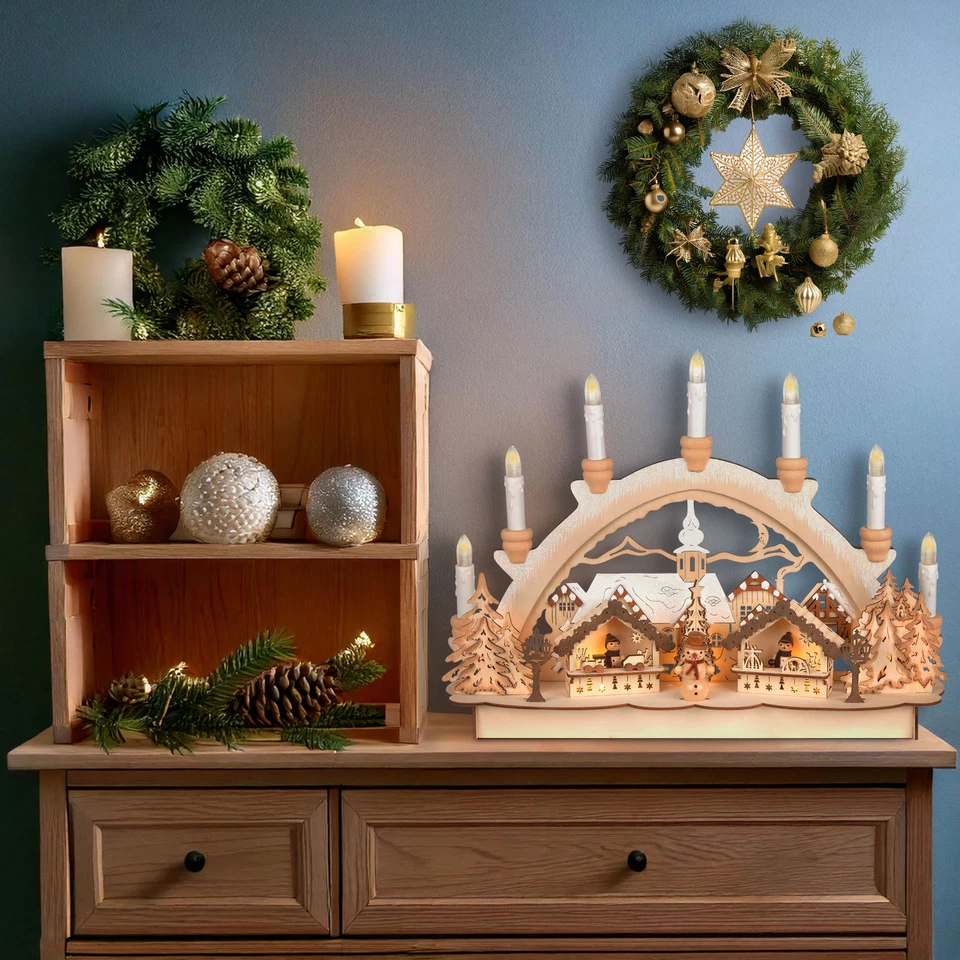 Lichterbogen LED Weihnachten Schwibbogen Holz Weihnachtsmarkt 31 x 41 x 11 cm - Bild 3 von 4