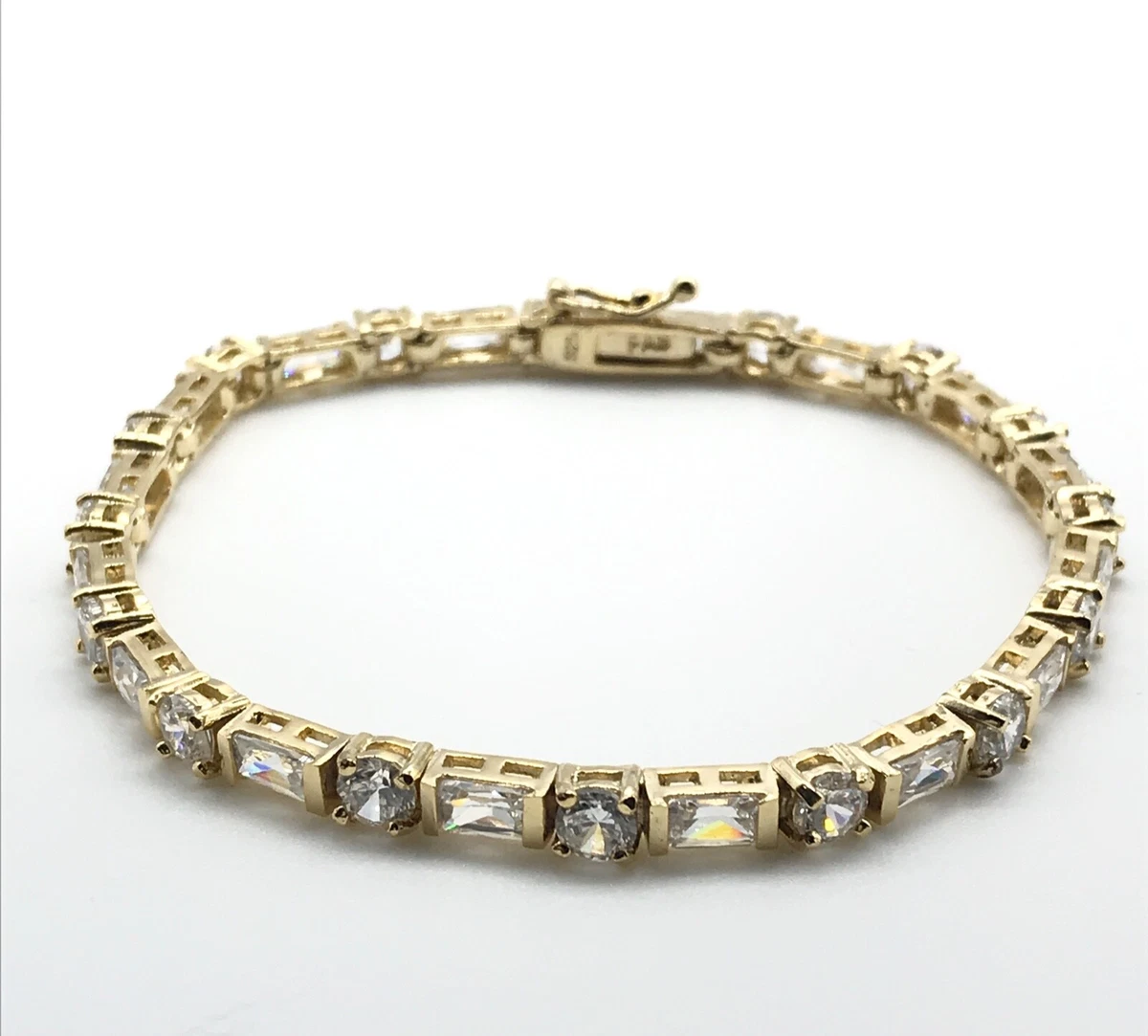 925 FAS Sterling Silver Gold Plated Vermeil Clear CZ Tennis Bracelet 7