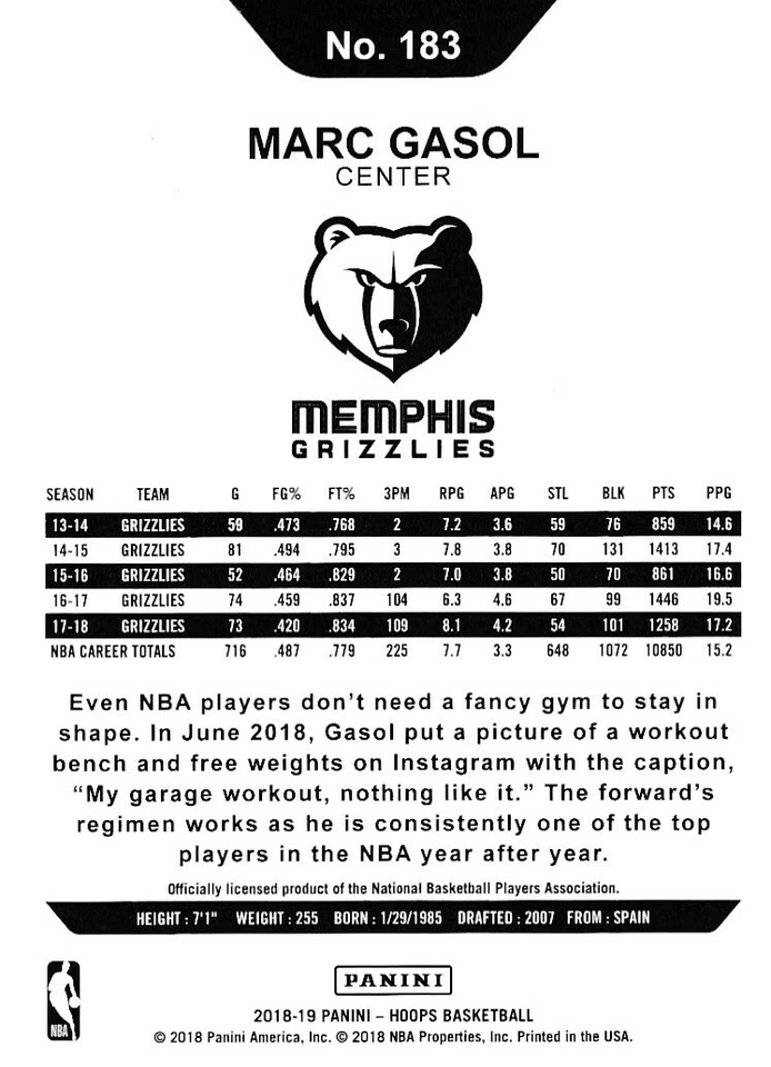 2018-19 NBA HOOPS SILVER PARALLELS /199 MARC GASOL TORONTO RAPTORS - X1180 Foto 2 de 2