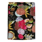 Indigo Black Kantha Quilt Floral  Bedspread Bed Cover Blanket Bedding Twin Size