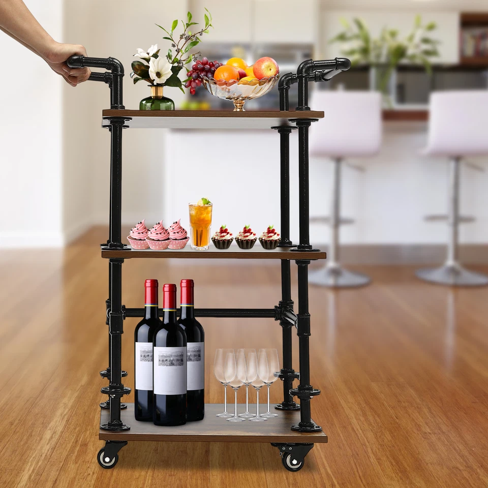 Bar Rolling Dining Car Trolley Cart Serving Cart Folding Home Cart Storage Glass - Image 2 of 4