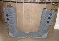 EXCELLENT UGG CLASSIC CARDY KNIT BUTTONS SHEEPSKIN BOOTS GREY SIZE 9  OFFERS 