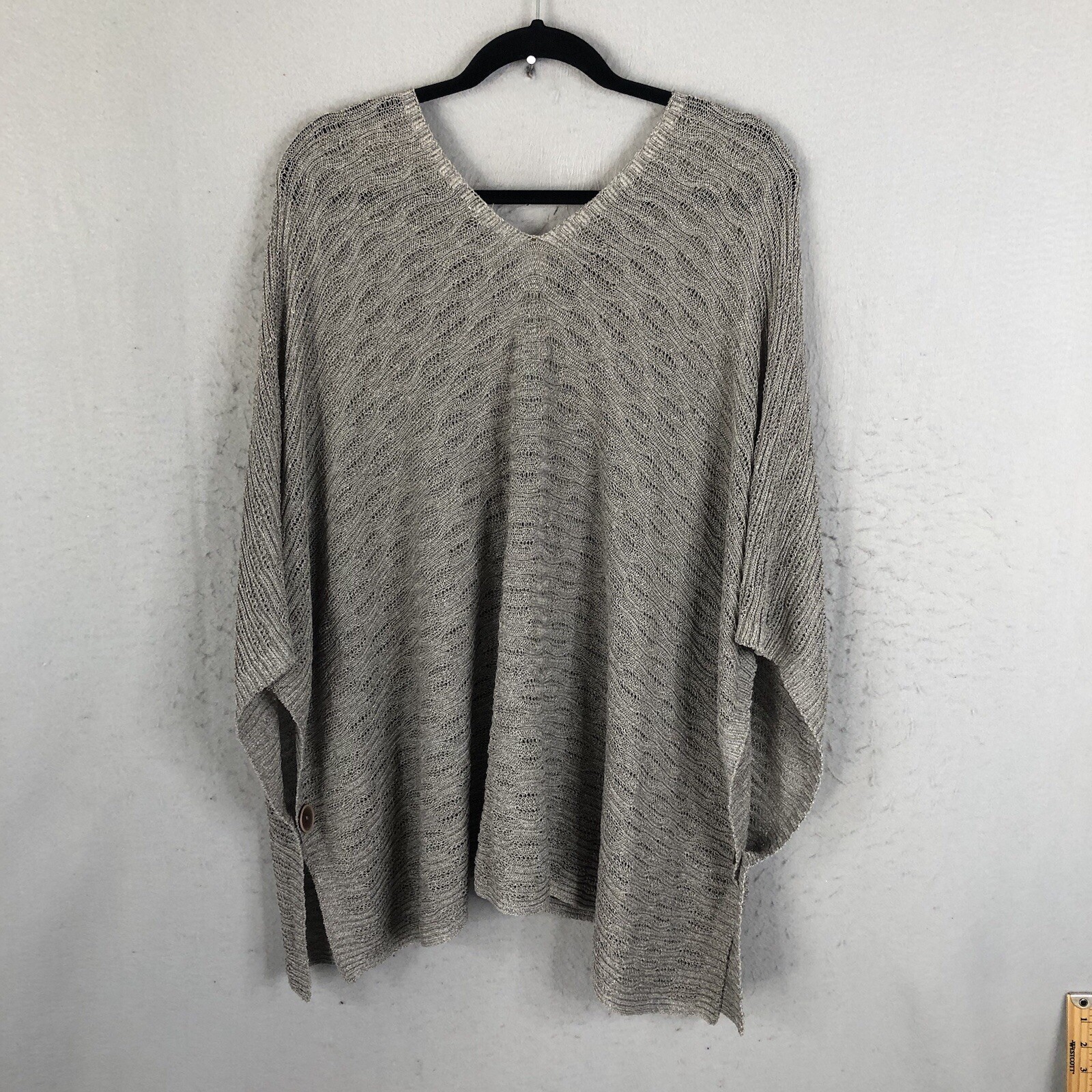 Guido Lombardi Sweater Womens One Size Gray Poncho Lagenlook Boho Abstract