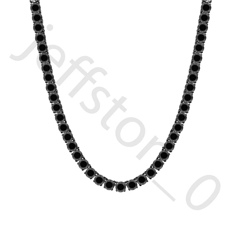 ¡Collar de tenis de 4 mm chapado en oro negro de 14 quilates con diamantes negros creados redondos de 45,72 quilates! Foto 2 de 4