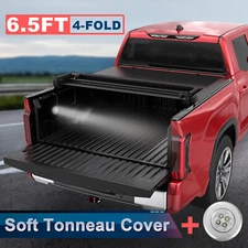 6.5FT 4-Fold Soft Truck Bed Tonneau Cover w/ LED For 2007-2013 Toyota Tundra