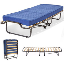 Brandina Pieghevole con Materasso Blu, 80 x 200 x 38 cm, Singolo e rotelle