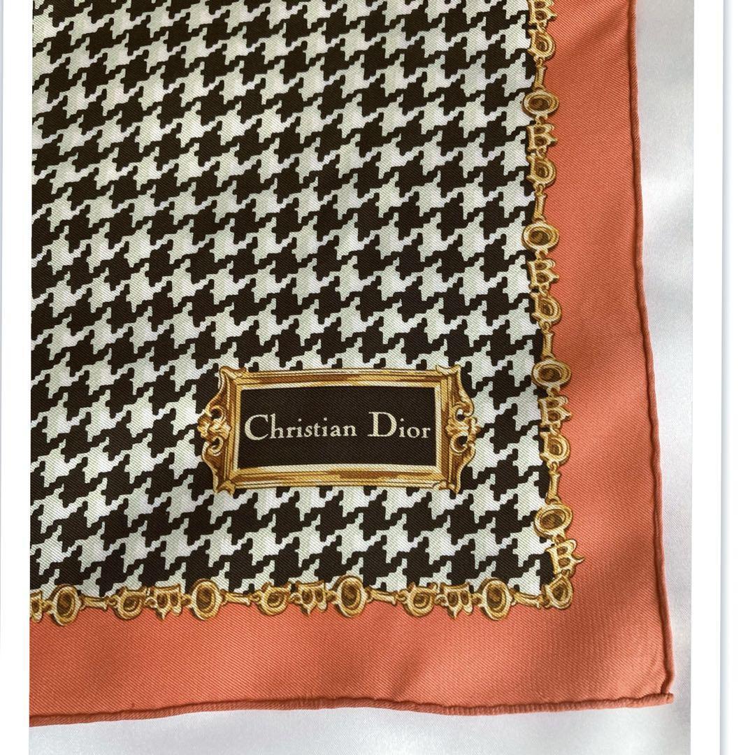 Christian Dior scarf 56cm 22″ square silk logo orange brown