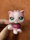 Gato persa rosa y blanco Littlest Pet Shop LPS con ojos de punto verde #2138