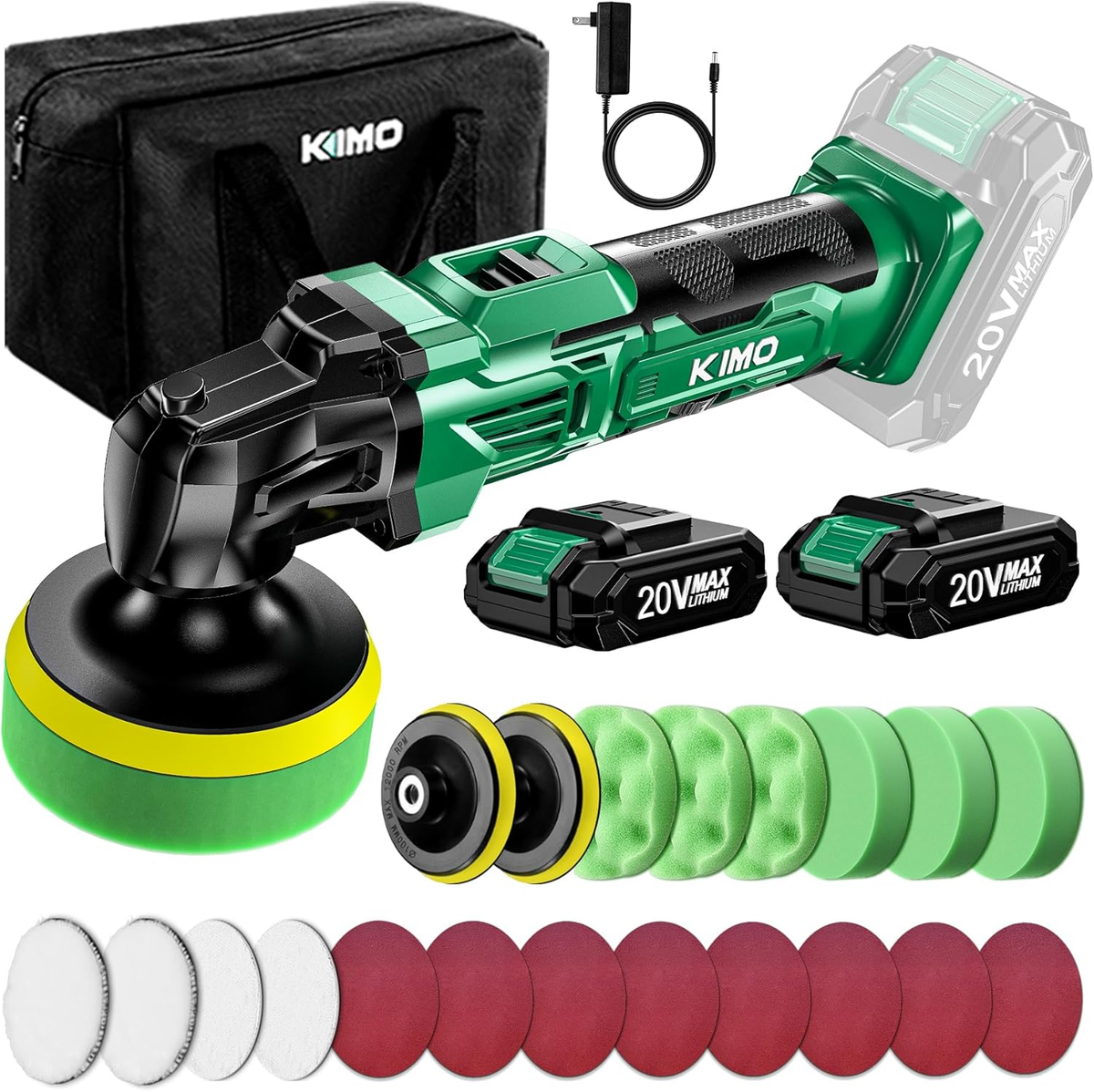 KIMO 20V Cordless Buffer Polisher Kit, 25Pcs Polishing Kit, Car