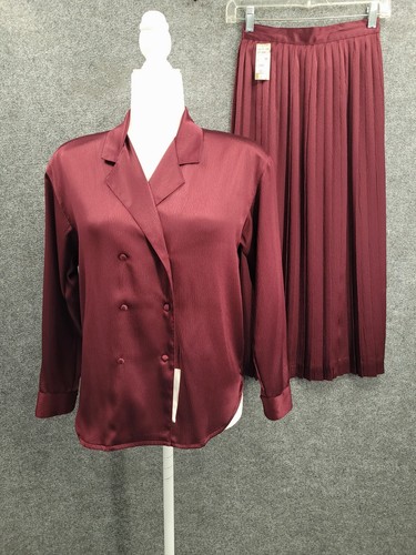 Vintage Jones New York Pleated Midi Skirt Suit Womens 4P Blouse Burgundy Red NEW - Picture 20 of 21