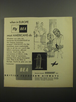 1956 BEA British European Airways Advertisement - When in Europe fly BEA