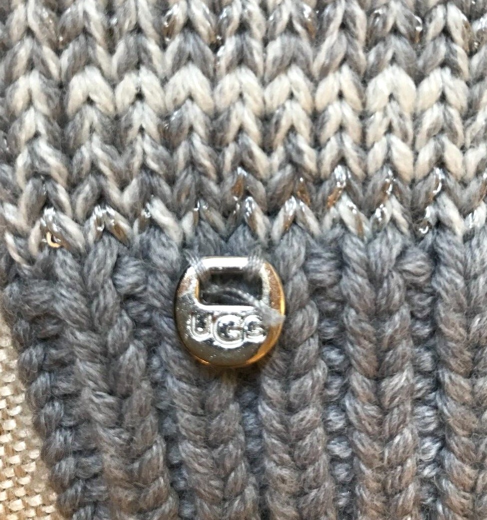 UGG® Australia Genuine Shearling Pom Marled Knit Beanie UGG Gray Shearling Marled Knit Beanie Hat Pom Pom | Size O/S  main image 4