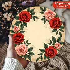 Vintage Floral Metal Wall Art Red Roses Pink Flowers Design