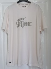 Image of Lacoste Men’s Cream Logo T Shirt Us Size XXL 44-46 Inch BNWT RRP £70