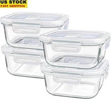 Borosilicate Glass Storage Containers W/ Lids Set Leak Resistant Meal Prep Boxes
