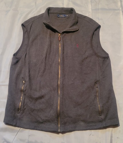 Polo Ralph Lauren Men's XL Full Zip Gray Sweater Vest Red Pony Pockets EUC - Picture 1 of 9