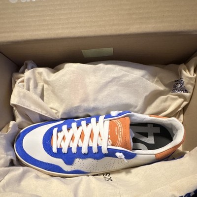 P448 Men's Low Top Colorblock Lace Up Sneakers White Blue Orange Suede