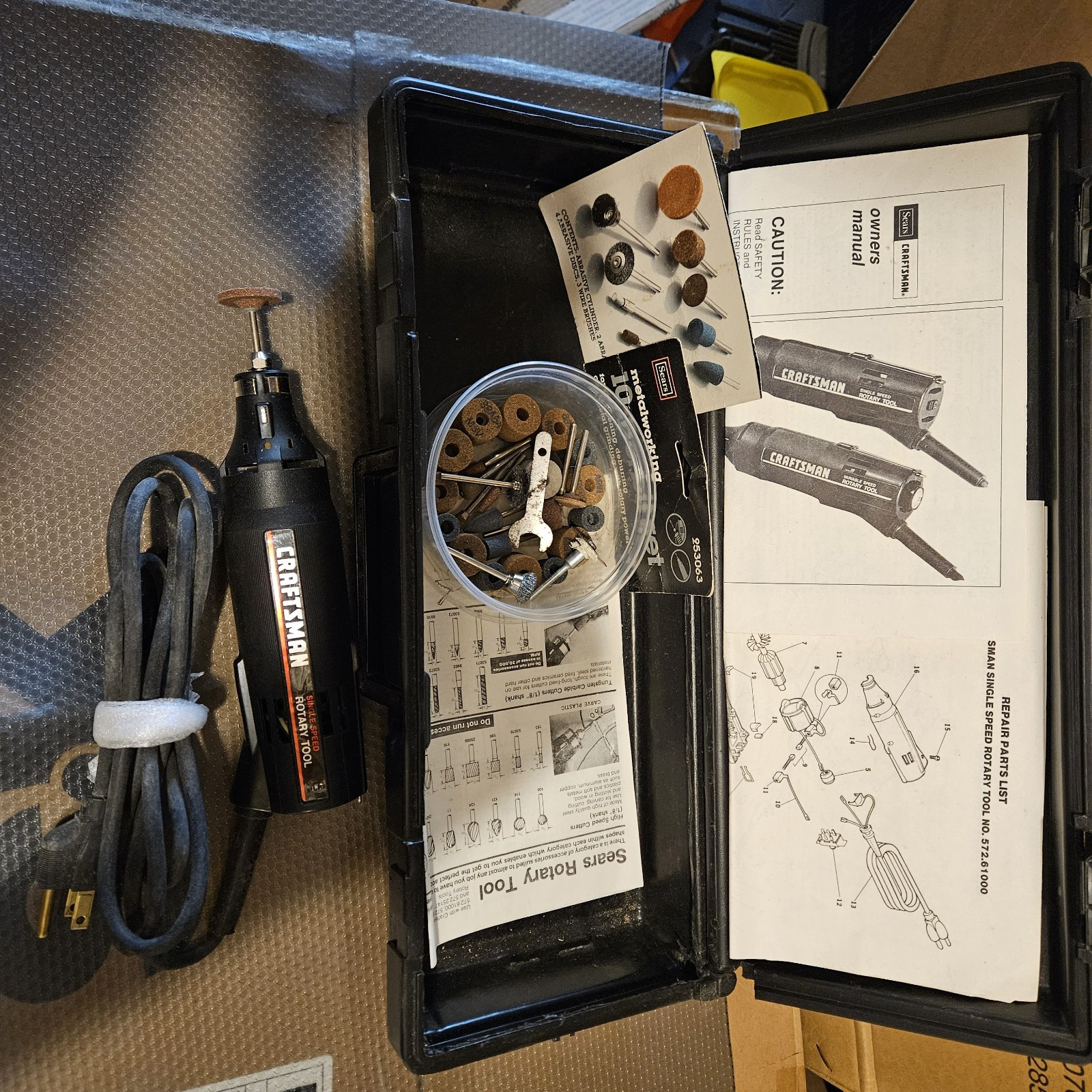 Craftsman Single Speed Rotary Tool With Craftsman Box, Accessories & Manual