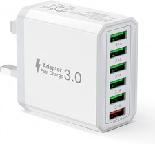 33W USB Plug Fast Charge, 6-Port Multi Charger UK Charging Power Adapter Multipl