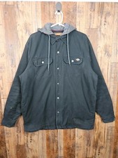 Dickies Hooded Work Jacket Black Canvas Lined Mens Large