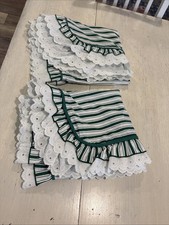 Vintage Waverly pillow shams Green & White Striped ruffled Edge Set Of 2 Queen