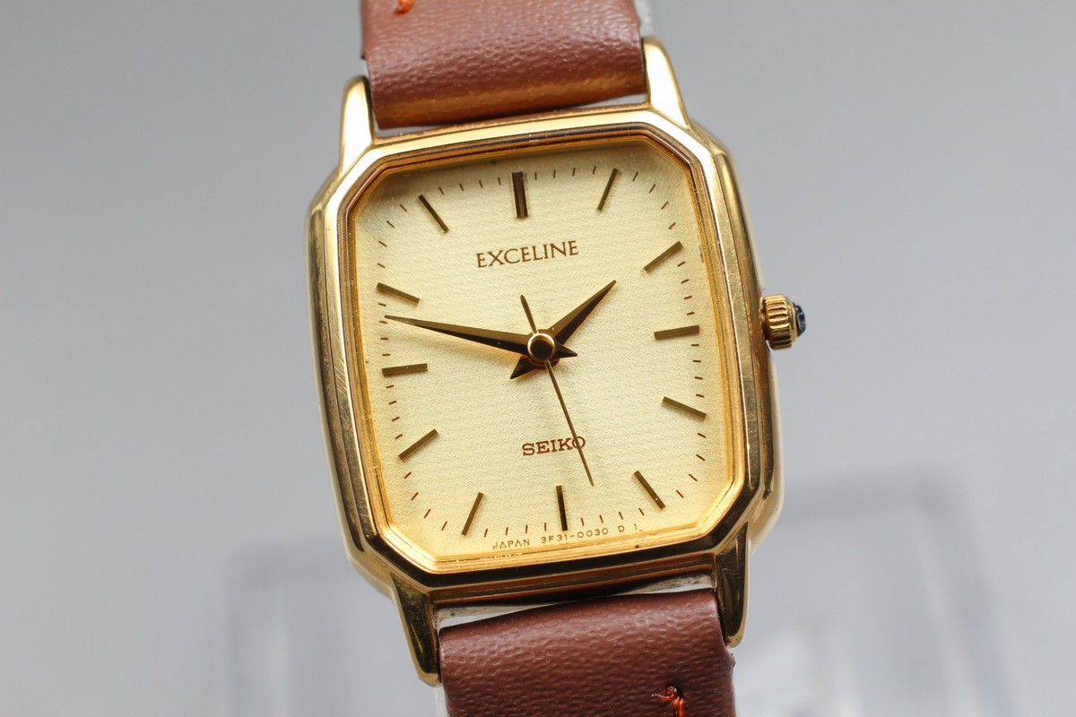 Vintage 1994 [N MINT] Seiko Exceline 3F31-5000 Gold Square