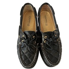 Sperry Top Sider Quilted Black Leather Boat Shoes Womens Size 6 Preppy