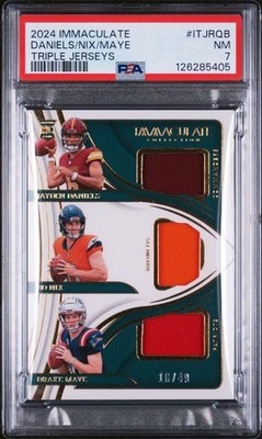 2024 Immaculate Jayden Daniels Bo Nix Drake Maye Rookie Triple Jersey /49 PSA 7