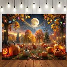 8x6ft Halloween Pumpkin Backdrop Autumn Forest Jack-O-Lantern Background with...