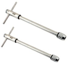 SET OF 2 REVERSIBLE T BAR HANDLE LONG REACH RATCHET TAP WRENCHES M3-M8 & M5-M12