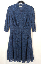 Women's Kiyonna 1X blue lace surplice fit & flare party cocktail lined dress NEW