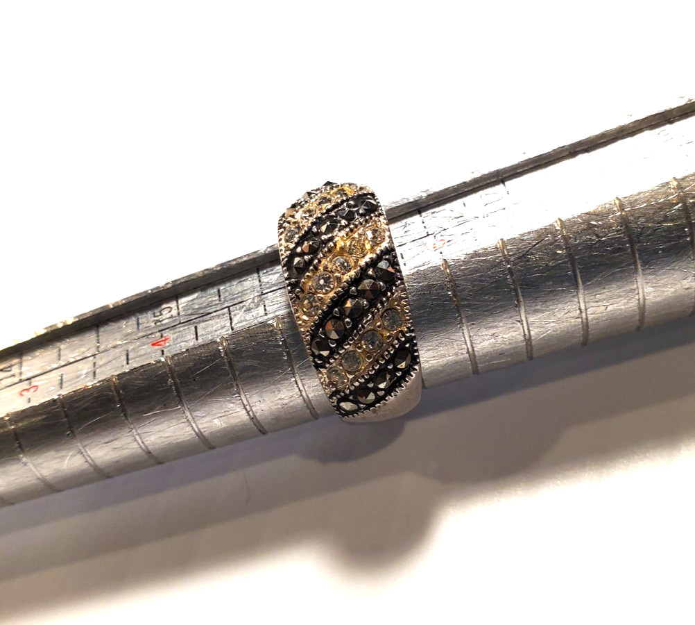 Solid Sterling .925 Silver Band Ring Marcasite an… - image 9