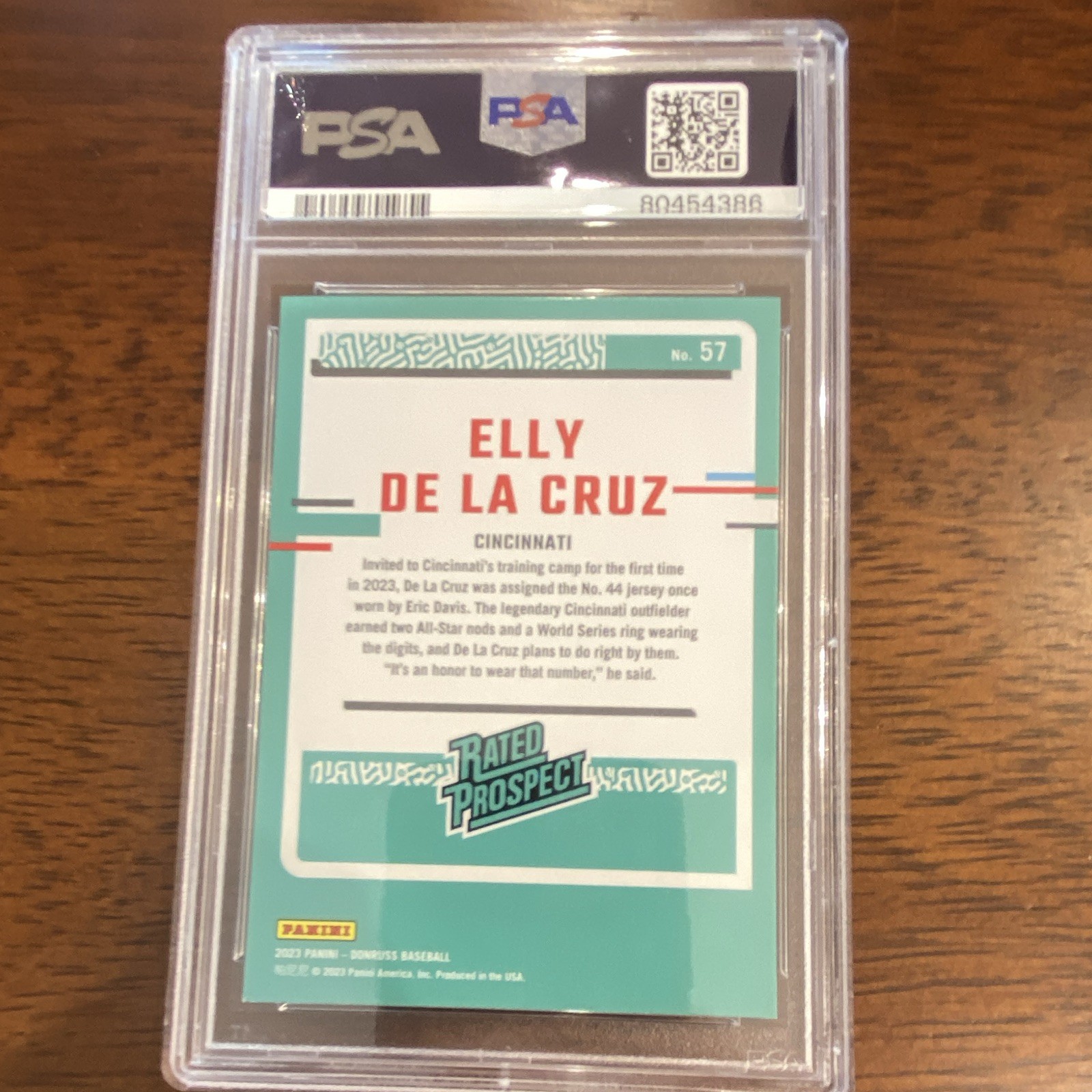 Panini 2023 Donruss Elly De La Cruz Reds Rated Prospect #57 RC PSA 8 view 2
