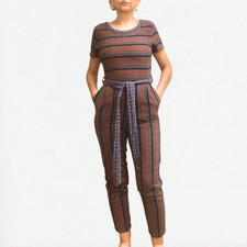 Ladies Jumpsuit All in one Playsuit Striped Cotton Pockets Short Sleeve Small