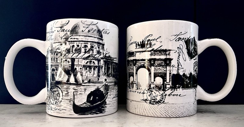 Tina Higgins Certified International Mugs Set 2 Paris Venice Travel Coffee Cups